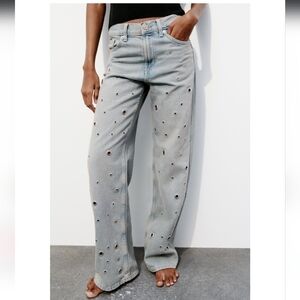 Zara TRF HIGH WAIST RING TRIM JEANS Size 4